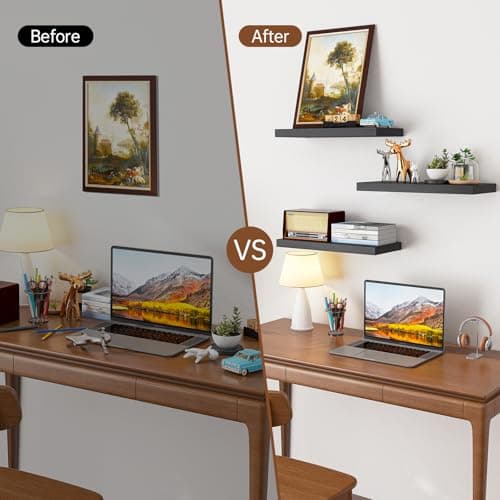 BAYKA Floating Shelves for Wall, Wall Mounted Rustic Wood Shelves for Bathroom, Bedroom, Living Room, Kitchen, Hanging Shelf for Books/Storage/Room Decor with 22lbs Capacity (Black, Set of 3, 15.7in) view 6