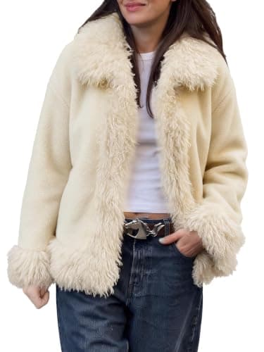 Tankaneo Womens Faux Fur Jackets Warm Winter Shaggy Fluffy Outerwear Coats — image 1