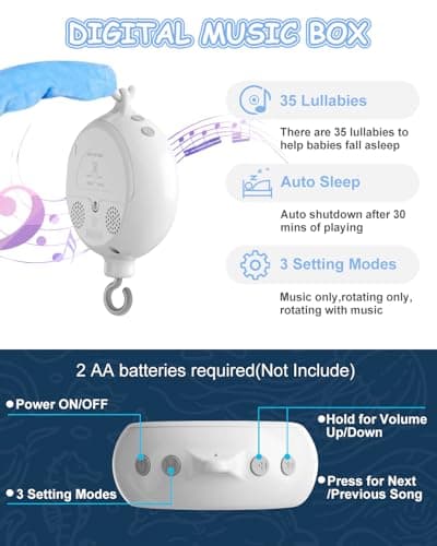 FEISIKE Baby Crib Mobile with 35 Lullabies, 3 Modes Rotation & Music, Adjustable Volume, Nursery Decor for Boys and Girls (Ocean Theme) view 4