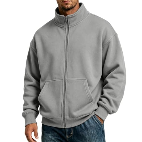 Mens Zip Up Sweatshirt Mock Neck Fall Winter view 2
