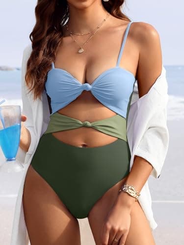 ANRABESS Women One Piece Swimsuits Tummy Control Bathing Suit Twist Cutout Adjustable Straps Swimwear Beach Vacation Clothes view 3