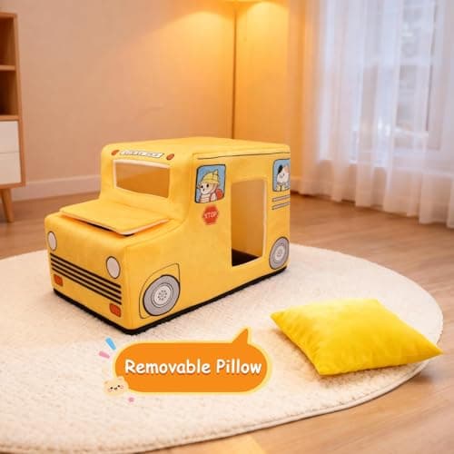 VIEFIN Cute Cat Beds Kitten Beds, Soft Small Dog Beds, Washable Pet Beds for Puppy and Kitty, Funny School Bus Cat Cave, 23 Inches view 2