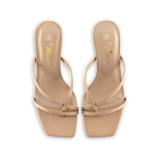 Athlefit Women's Strappy Kitten Heels Flip Flops Square Open Toe Low Heels Fashion Party Dress Thong Heeled Sandals view 6