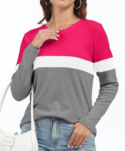 Jeqeocafy Women's Color Block Tunics Tops Crewneck Long Sleeve Shirts Casual Pullover Loose Fit T-Shirt view 3