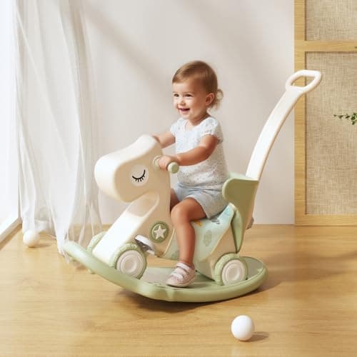 Deer COCO 4-in-1 Rocking Horse Toy for Toddlers 1-3 | Plastic Push Walker with Balance Board & Wheels, Ride-On Rocker Gift for 1 Year Old Boys Girls(Green) view 3