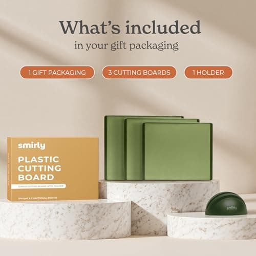 SMIRLY Plastic Cutting Board Set With Holder, Dishwasher Safe Plastic Cutting Boards Set for Kitchen, Cutting Boards for Kitchen - Plastic Chopping Board Set view 3