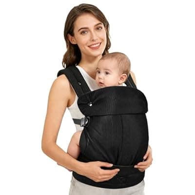 Huggynest Baby Carrier, Adjustable Lightweight Carrier Newborn to Toddler 7-44 lbs, Infant Carrier with Lumbar Support Front & Back Carry - Black