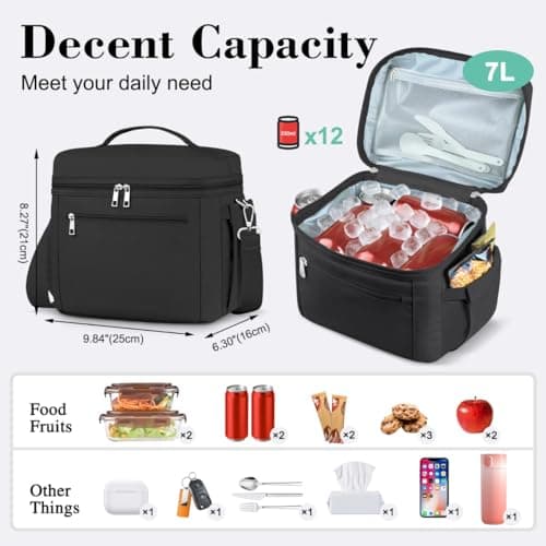 DALINDA Insulated Lunch Bag Lunch Box for Women Men,Leak-Proof Cooler Bag Lunchbox Lightweight for Work Picnic,Study,Beach,Camping,Travel view 2