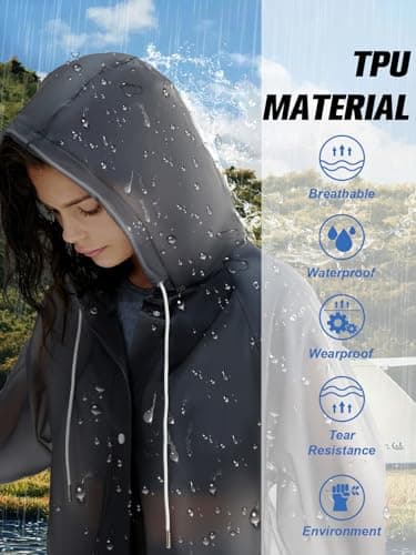 L-Rain TPU Clear Rain Coat for Women - Waterproof Packable Fashion Rain Poncho with Hood Reusable Raincoat view 5
