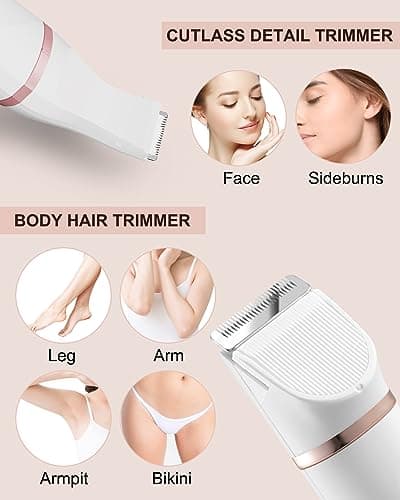 Bikini Trimmer for Women,Painless Electric Razor & Body Shaver for Pubic Hair,IPX7 Waterproof Hair Trimmer Women with Ceramic Blades,USB Rechargeable,Wet/Dry Use,Gifts for Women（White） view 2