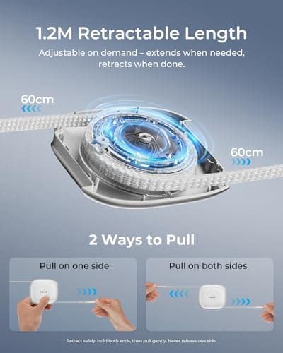 TALIX 240W Retractable USB C Cable, PD 3.2 Fast Charging USB C to USB C Cable, E-Marker Chip, 480Mbps Data Transfer, Anti-Tangle Retractable Cord for Travel, iPhone 17, MacBook, Samsung S25, 3.94FT view 3