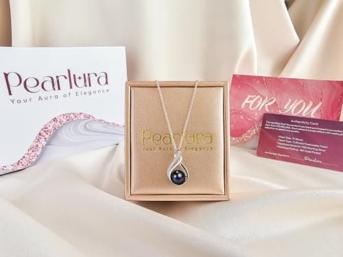 PEARLURA AAA+ 9mm Natural Black pearl necklace for women - Real pearl necklaces for women (18k gold platted 925 sterling Silver) view 6