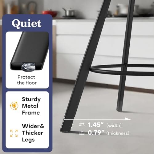 Ollega Bar Stools Set of 4, 26" Counter Height Bar Stools, Upholstered Swivel Barstools with Backs, Loop Yarn Fabric&Pu Leather, Metal Legs for Kitchen Island, Blue view 4