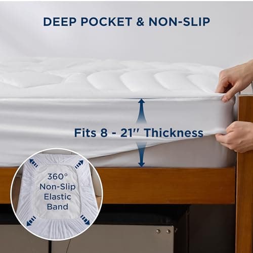 Bedsure Twin XL Mattress Pad, Mattress Topper with 8-21 Inches Deep Pocket | Good Housekeeping Seal, for College Dorm Room Essentials, Extra Long Twin Quilted Fitted Bed Protector, White, 39x80 Inches view 3