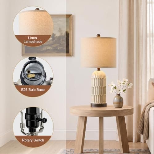 OYEARS 22" Farmhouse Table Lamps Set of 2, Bedside Lamps for Night Stands | Rustic Vintage Lamps for Bedroom,Retro Design, Distressed Fnish, Home Decor for Living Room, Nursery, End Side Table, Brown view 2