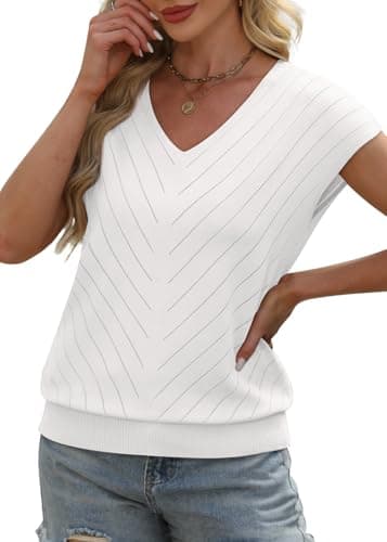 WIHOLL Short Sleeve Sweater for Women V Neck Trendy Summer Tops 2026 Beach Vacation Clothes Travel Business Casual Outfits view 3
