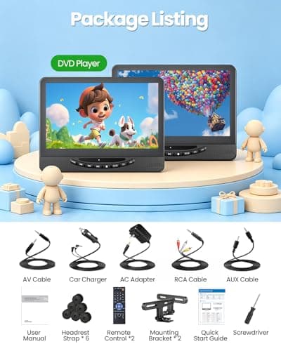 12.5"
Dual
Car
DVD
Player
with
1080P
HDMI
Input,
Full
HD,
Rechargeable | FELEMAN Portable Headrest DVD Players for Car Play 2 Different Movies, 5-Hour Rechargeable Battery, Car Entertainment System view 2