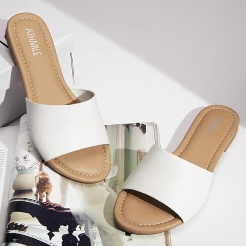 ATHMILE Sandals for Women 2026 One Band Womens Sandals Dressy Open Toe Flats Summer Slides for Casual Party Cute Beach view 3