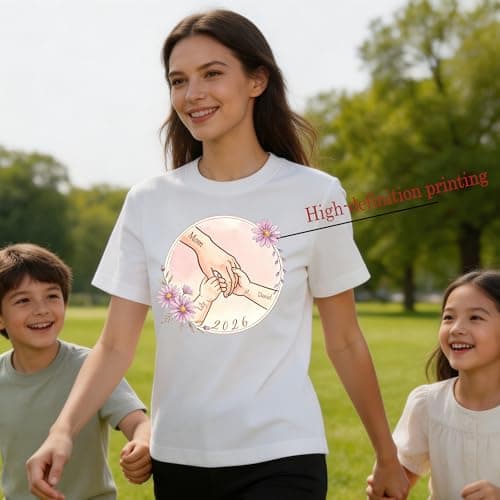 Personalized Mothers Day T-Shirt for Mom Custom Name&Birth Flower Watercolor Graphic Shirts Gift for Mama Women from Daughter view 2