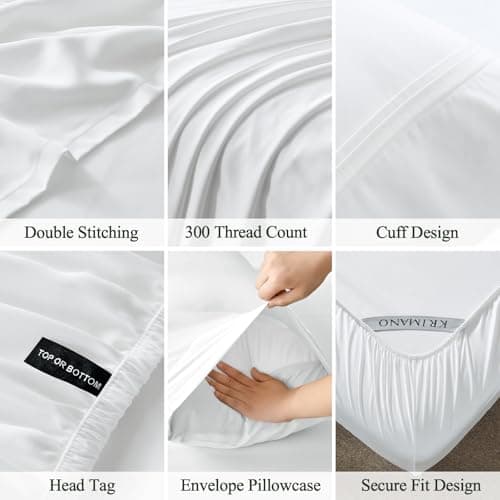 KRIMANO Twin Size Sheet Set, Viscose Bamboo Sheets for Bed Set 3pcs, 100% Viscose Derived from Bamboo, Hotel Luxury Silky & Cooling for Hot Sleepers, Deep Pocket Up to 17", White view 5