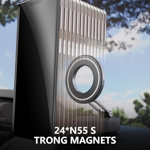 TBCR Vacuum Suction Cup Phone Mount, 360° Adjustable Magnetic Phone Holder for Car – [89+lbs Strongest Suction & 2800gf Magnetic] Swivel Lock for Car/Gym/Mirror/Shower view 5