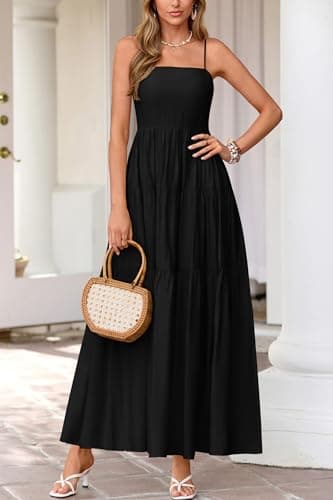 Okiwam Women's Summer Dress 2026 Casual Boho Sleeveless Spaghetti Strap Smocked Maxi Dress Ruffle Long Beach Sundresses view 5