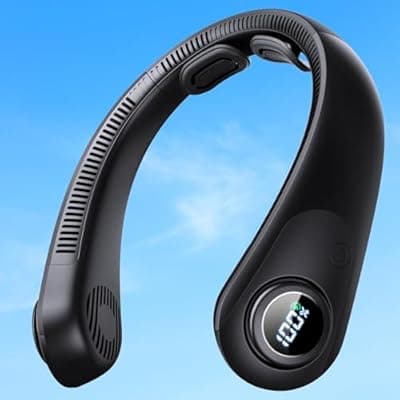 Portable Neck Fan With LED Display, Hands-free 5 Speeds Cooling, Neck Support, Lightweight, Battery Operated, Personal Bladeless Fan Rechargeable, Gift for Women Men, Hot Flashes, Travel, Camping