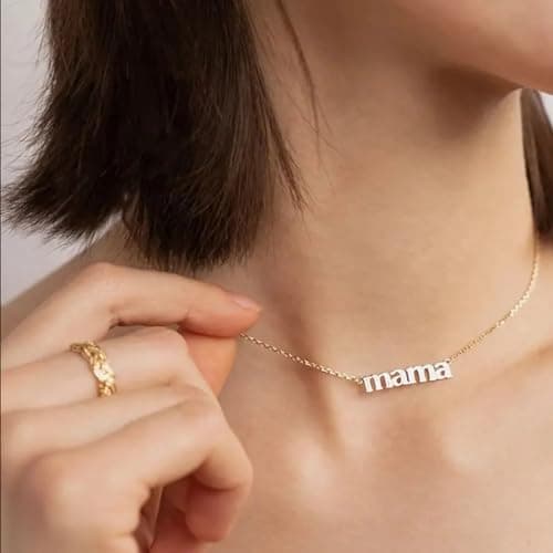 Mothers Day Gifts for Mom, for Wife - 14K Gold Mama Necklace- First Mothers Day Gifts for New Mom - Hypoallergenic, Water-Resistant & Tarnish-Free - Momma Necklace for Women - For Mother to Be view 2