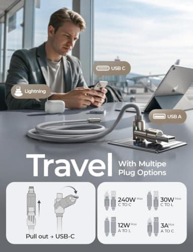 LISEN USB C to Lightning Cable, Chubby 240W 4 in 1 Charging Cable 6.6FT view 3