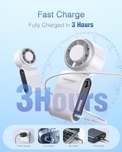 iFunSky Mini Portable Handheld Turbo Fan – Small but Mighty, Whisper-Quiet, Long-Lasting, 5-Speed High-Velocity Rechargeable battery Fan, Personal Fan for Outdoor, Travel, Gifts for Women & Men(White) view 5