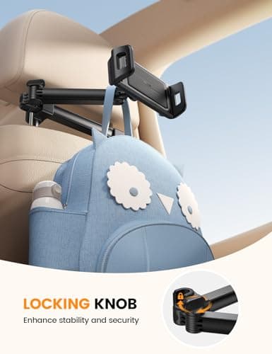 Lamicall Car Headrest Tablet Holder - [Foldable Clip] [Lockable] Tablet Mount for Car Backseat, Car Accessories for Kids, for iPad Pro, Air, Mini, Galaxy Tab, Fire HD, 5.4-13" Tablets, Mother's Day view 2