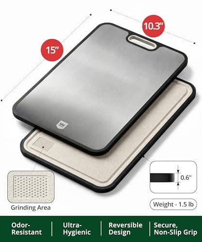 Titanium Cutting Board for Kitchen, Double Sided 100% Pure Titanium & PP Cutting Board with Deep Juice Groove, Metal Chopping Board, Easy to Clean Large Durable Cutting Board for Meat (15" x 10.3") view 2