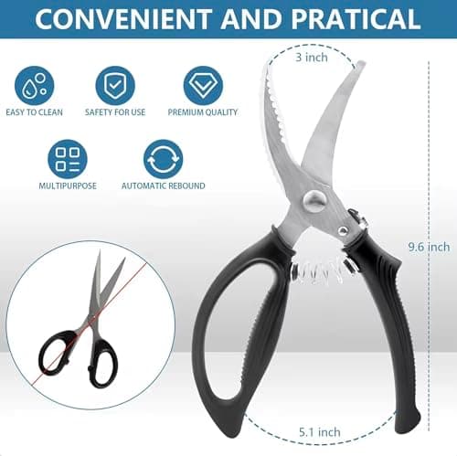 Heavy Duty Kitchen Chicken Scissors,Stainless Steel Multipurpose Kitchen Spring Loaded Meat Shears Poultry Shears with Anti-Slip Handle,Easier Cutting Fish Meat Bone Chicken (BLACK) view 2