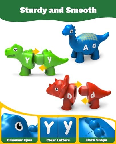 Edumoteso 26PCS Dinosaur Alphabet Learning Toys for 18M+, Montessori Educational Toys for 3 4 5 Year Old, Toddlers Preschool Activities Fine Motor Toys for Boys, Double Sided ABC Matching Game view 6