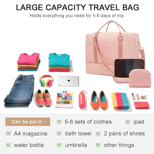 Travel Duffle Bag for Women Carry on Bags Overnight Weekender Bags Toiletry Hospital Gym Bag with Shoe Compartment 3pcs Set view 4