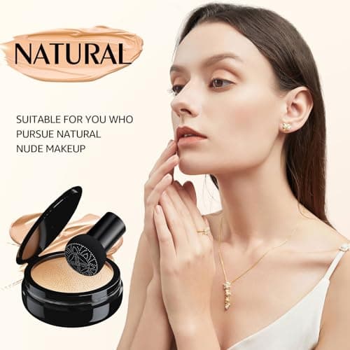 Mushroom Head Air Cushion CC Cream with Setting Powder Makeup Set, Blurs Fine Lines & Imperfections, Controls Shine & Smooths Complexion, Even Skin Tone for All Skin Types for Women (Natural) view 4