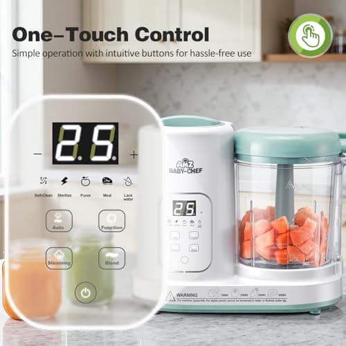 Baby Food Maker Pro Steamer Blender: 4 in 1 Auto Steam Blend and Puree Maker with Self-Clean for Healthy Baby and Toddler Meal Prep - BPA-Free White+Green view 4