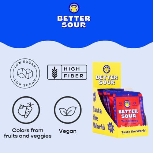 Better Sour Tart Cherry Candy, Sour Gummies with Bold Fruit Flavor, Mouthwatering Sour Candy Made with Real Fruit Juice, Vegan and Gluten-Free Treats, (Pack of 10) view 3