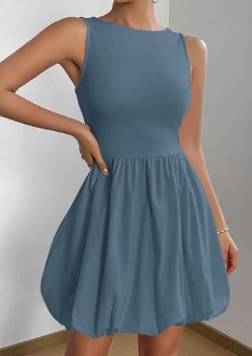 PRETTYGARDEN Summer Dresses for Women 2026 Casual Sleeveless Tank Mini Short Cocktail Dress Crew Neck Bubble Sundress Pockets view 3