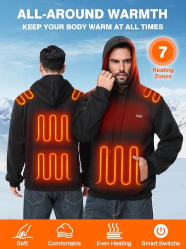 Heated Hoodie for Men with 10000mAh Battery, Heated Sweatshirt Pullover | Smart Electric Hoodie, 7 Heating Zones, 3 Heat Levels, Dual Control, Upgraded Ear Heating, Adjustable Hood, Outdoor Work view 2