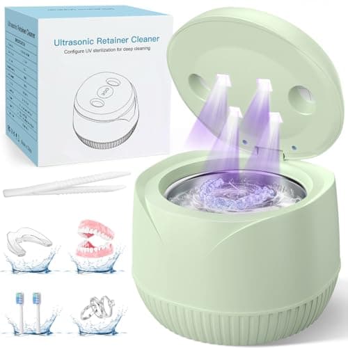 Dental Ultrasonic Retainer Cleaner Machine - Dental Cleaning Pod for Denture, Mouth Guard, Aligner, Night Guard, Braces, Toothbrush Heads, Jewelry, 45kHz Retainer Cleaner with Digital Timer & 200ML