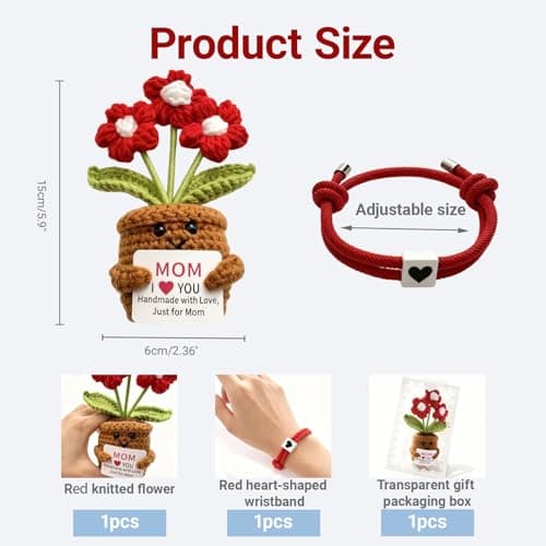 COLTUPWZ Handmade Crochet Red Flowers Birthday Gift for Mom | Mother's Day Gift, Remember I Love You MOM Emotional Support Gift for Mom from Daughters | Home Decor for Living Room, Office view 6