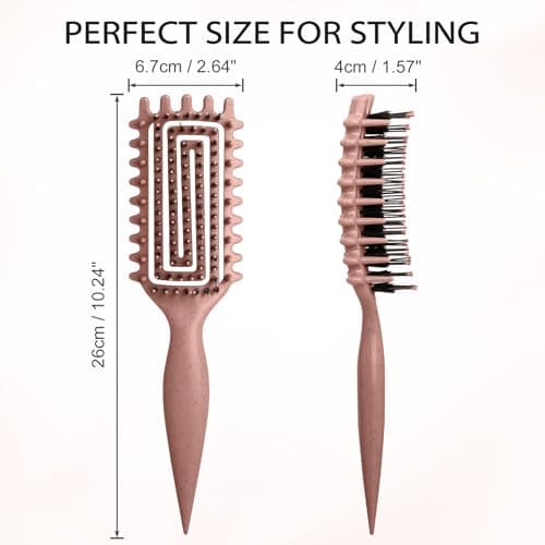 Quenxe Curl Defining Brush, Curly Hair Brush with Vented Design for Detangling and Shaping, Wet & Dry Use, Reduces Pulling for Women and Men (Pink Brown) view 5