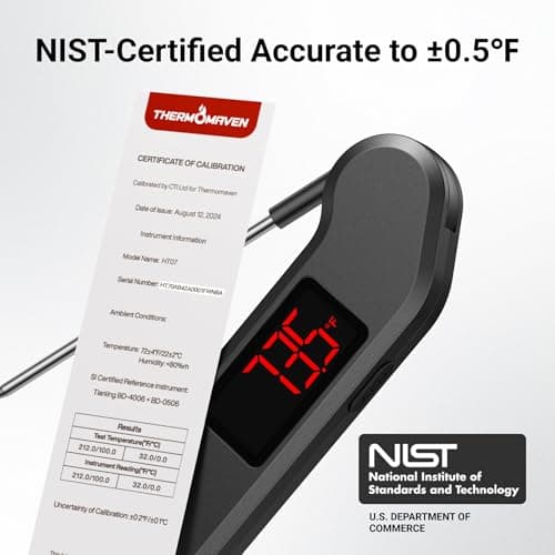 Professional Digital Meat Thermometer, 1 Sec Instant Read, ±0.5℉ Accuracy NIST&NSF Certified Food Thermometer, Auto-Rotate Bright LED Screen, Highly Waterproof Cooking Thermometer for Grill BBQ, Black view 3