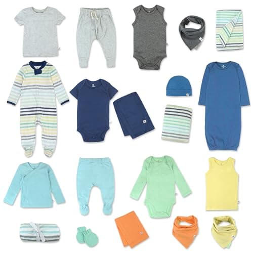 HonestBaby Multipack Gift Sets 100% Organic Cotton for Newborn Infant Baby Boys, Girls, Unisex, Rainbow Blues, 3-6 Months