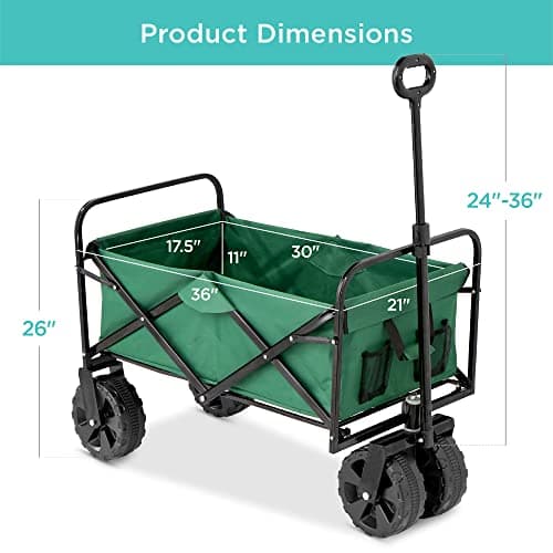 Best Choice Products 36in Collapsible Folding Utility Wagon, Multipurpose Indoor Outdoor Mobile Cart for Garden, Beach, Park, Shopping w/ 360-Degree Wheels, Adjustable Handle, 150lb Capacity - Green view 2
