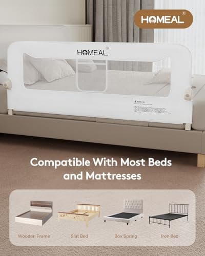 HOMEAL 59in Foldable Toddler Bed Rails, Bed Rail for Toddlers with U-Shape Base, Baby Bed Rail Guard for Twin, Full, Queen, King Beds, Bed Rail for Baby, White view 5
