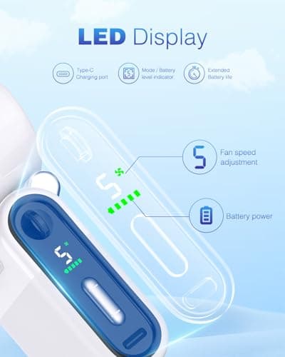 iFunSky Mini Portable Handheld Turbo Fan – Small but Mighty, Whisper-Quiet, Long-Lasting, 5-Speed High-Velocity Rechargeable battery Fan, Personal Fan for Outdoor, Travel, Gifts for Women & Men(White) view 3