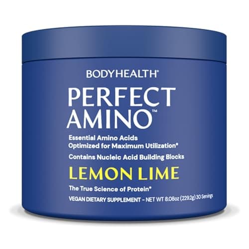 BodyHealth PerfectAmino Powder - BCAA and EAA Powder for Pre and Post Workout - Amino Acid Energy Drink for Men and Women to Support Lean Muscle and Recovery - Lemon Lime - 30 Servings