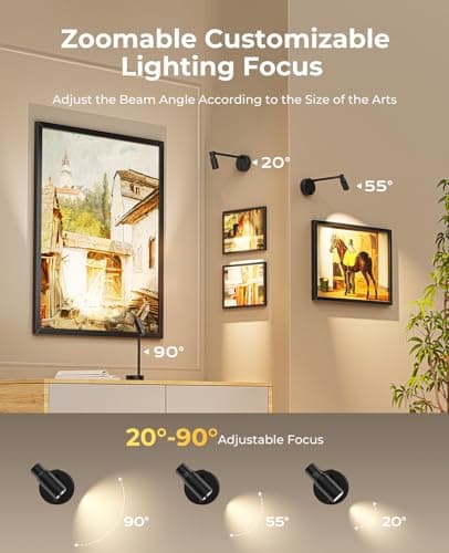 Zoomable Picture Light for Wall, Battery Operated Art Light for Paintings CCT Dimmable Spotlight for Wall Art Wall Light with Remote Control for Living Room Gallery Dartboard Bathroom view 2